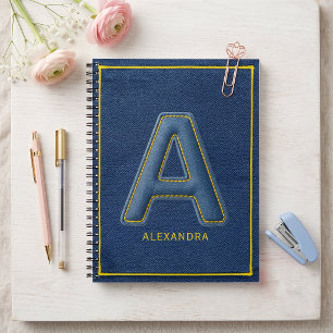 Carnet Retour à l'école Monogramme "A" en Denim Bleu Y2K