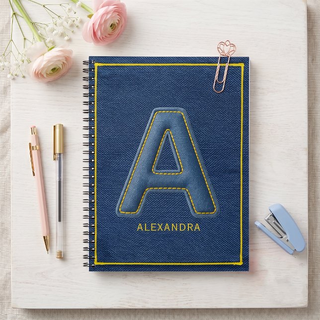 Carnet Retour à l'école Monogramme "A" en Denim Bleu Y2K (Créateur téléchargé)