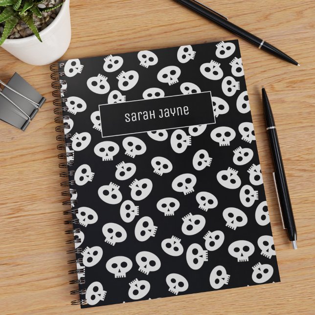 Carnet Retour à l'école Noir et blanc crâne Motif Goth (💀 Just add your name to this cute skull pattern notebook 💀)