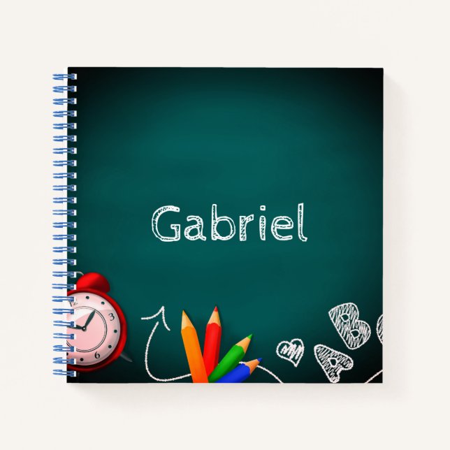 Carnet Retour à l'école tableau noir Enfants Nom beau  (Devant)