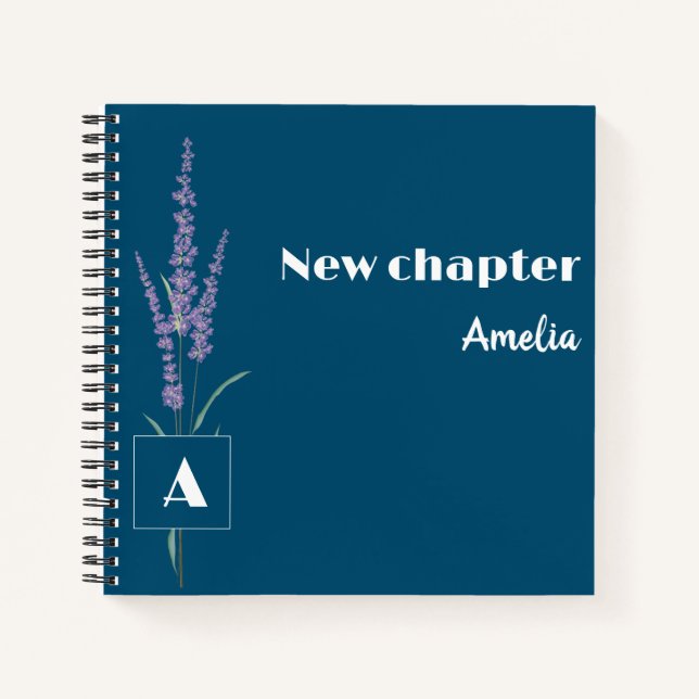 Carnet Retraite monogrammée nom floral bleu foncé (Devant)