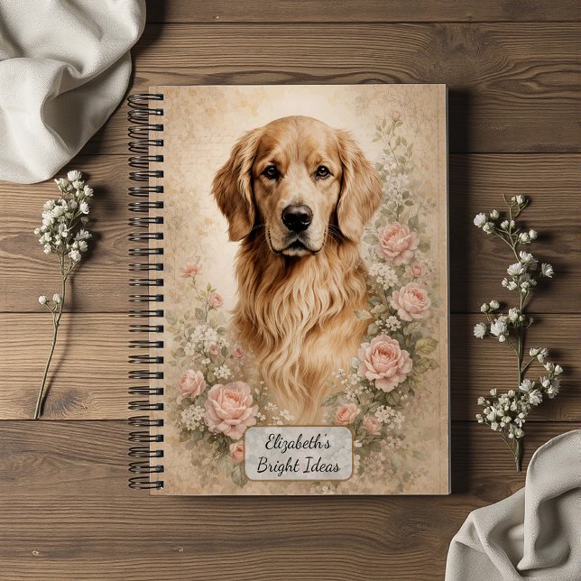 Carnet Retriever doré avec des roses (Créateur téléchargé)