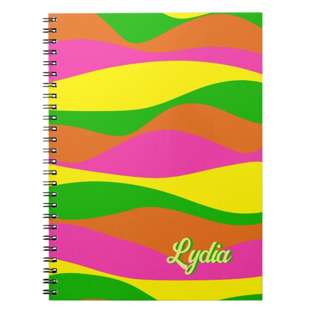 Carnet Retro 1970s Bright Abstrait Stripes Ajouter un nom (Devant)