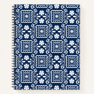 Carnet rétro 60 blanc bleu motif floral