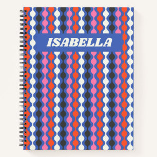 Carnet Retro Abstrait Stripes bleu rose Nom personnalisé