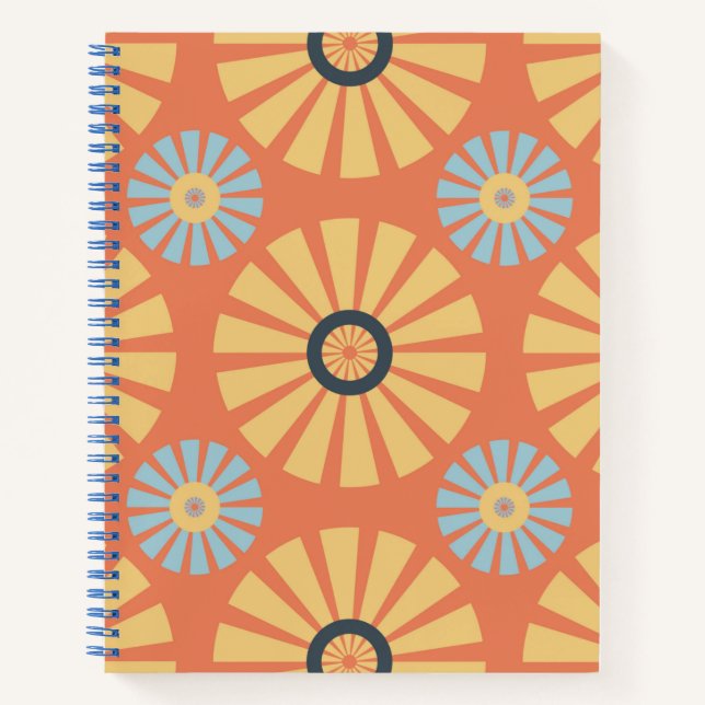 Carnet Retro Abstrat Motif de marguerites bleues et orang (Devant)