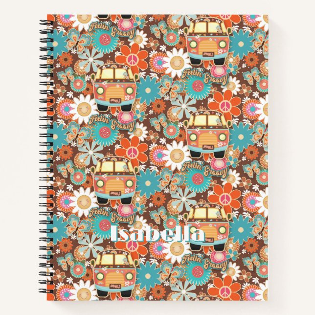 Carnet RETRO Années 70 60 Hippie Van Sentiment Groovy Flo (Devant)