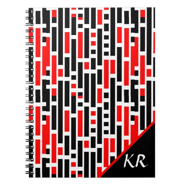 Carnet Retro Art Déco Rouge Noir Abstrait Motif Monogramm (Devant)