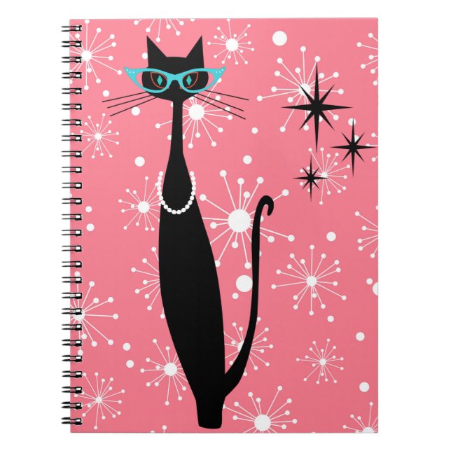 Carnet Retro Atomique Moyen Siècle Moderne MCM Chat noir (Devant)