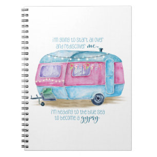 Carnet Rétro bleu Glamper rose et blanc de de caravane