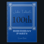 Carnet Retro Blue 100th Birthday Party Guest Book<br><div class="desc">Vintage and retro style for this customizable 100th birthday Party Guest book in blue with a half-transparent frame. You can easily change color background and text (font,  color,  size and position) by clicking the customize button.</div>