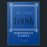 Carnet Retro Blue 100th Birthday Party Guest Book<br><div class="desc">Vintage and retro style for this customizable 100th birthday Party Guest book in blue with a half-transparent frame. You can easily change color background and text (font,  color,  size and position) by clicking the customize button.</div>