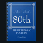 Carnet Retro Blue 80th Birthday Party Guest Book<br><div class="desc">Style vintage et rétro pour ce livre d'hôtes personnalisable de 80e anniversaire de fête en bleu avec un cadre semi-transparent. Vous pouvez facilement modifier l'arrière - plan de couleur et le texte (police,  couleur,  taille et position) en cliquant sur le bouton personnaliser.</div>