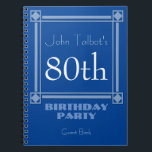 Carnet Retro Blue 80th Birthday Party Guest Book<br><div class="desc">Style vintage et rétro pour ce livre d'hôtes personnalisable de 80e anniversaire de fête en bleu avec un cadre semi-transparent. Vous pouvez facilement modifier l'arrière - plan de couleur et le texte (police,  couleur,  taille et position) en cliquant sur le bouton personnaliser.</div>