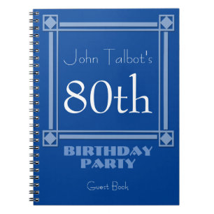 Carnet Retro Blue 80th Birthday Party Guest Book