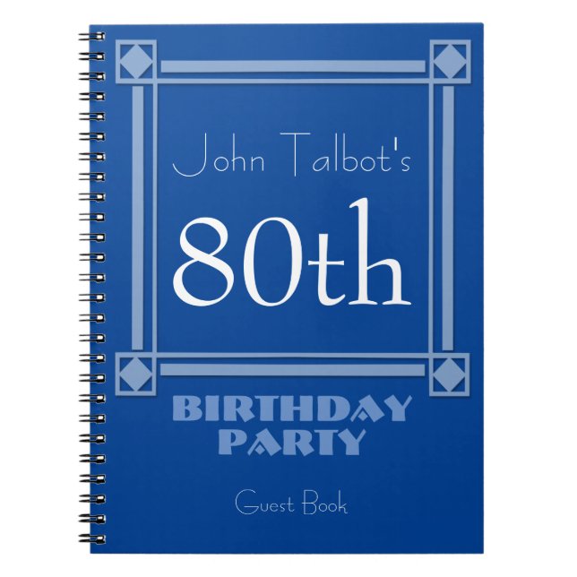 Carnet Retro Blue 80th Birthday Party Guest Book (Devant)
