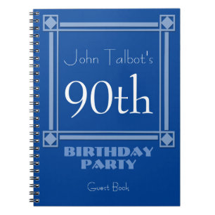 Carnet Retro Blue 90th Birthday Party Guest Book