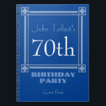 Carnet Retro Blue Frame 70th Birthday Guest Book<br><div class="desc">Vintage and retro style for this customizable 70th birthday Party Guest book in blue with a half-transparent frame. You can easily change color background and text (font,  color,  size and position) by clicking the customize button.</div>