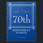 Carnet Retro Blue Frame 70th Birthday Guest Book<br><div class="desc">Vintage and retro style for this customizable 70th birthday Party Guest book in blue with a half-transparent frame. You can easily change color background and text (font,  color,  size and position) by clicking the customize button.</div>