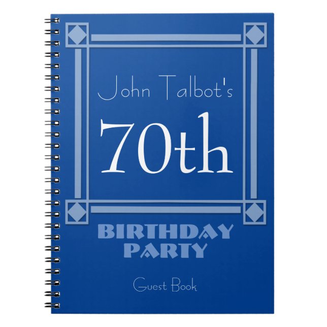 Carnet Retro Blue Frame 70th Birthday Guest Book (Devant)