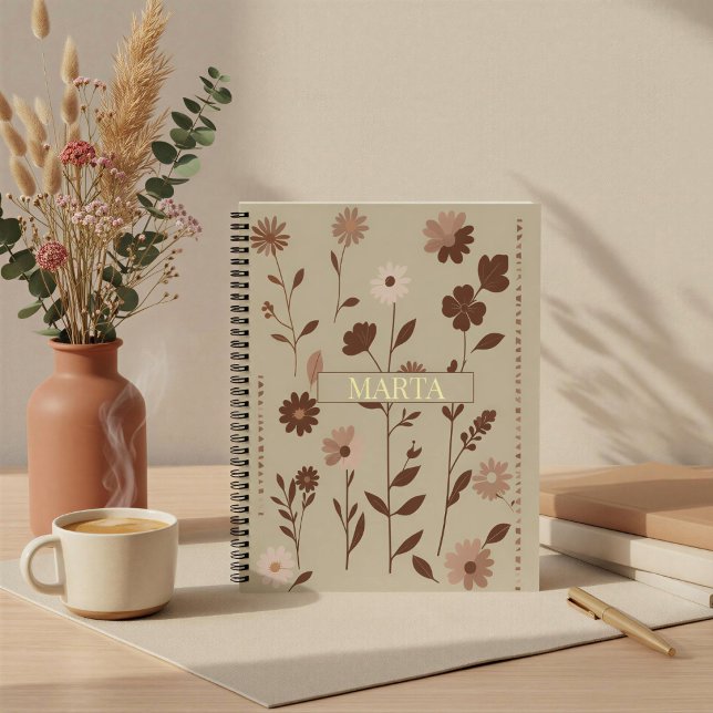 Carnet Rétro Boho Floral Nom Personnalisé (Créateur téléchargé)