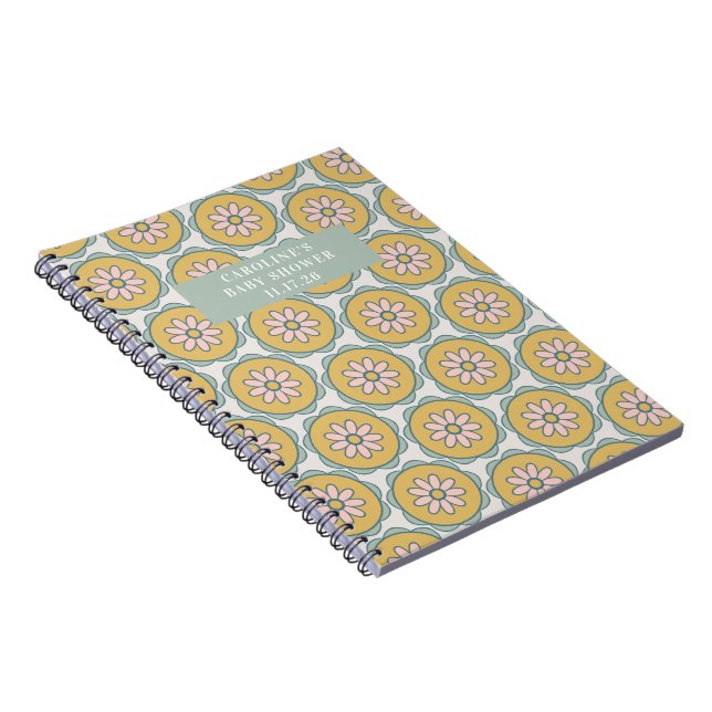 Carnet Retro Boho Floral Pastel Nom du Baby shower person (Côté Droit)