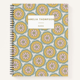 Carnet Retro Boho Mandala Motif Fleur Personnalisé