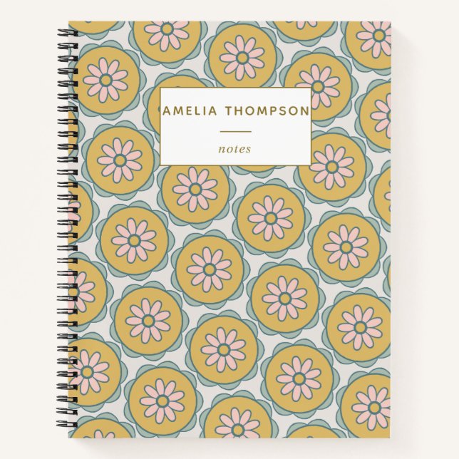 Carnet Retro Boho Mandala Motif Fleur Personnalisé (Devant)
