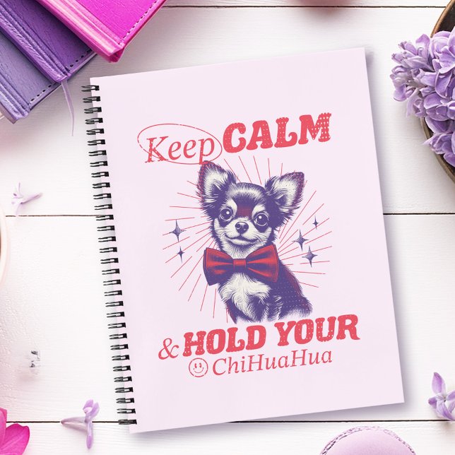 Carnet Retro Bowtie Chihuahua Graphisme - Conserver la ci (This funny design uses retro fonts and vintage-style graphics in bright pink typography.)