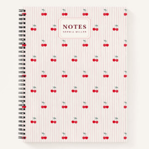 Carnet Rétro Cerise Personnalisé & Rayures Roses Rouge & 
