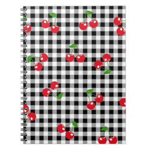 Carnet Retro Chic Cute Rouge Cerisier Noir Blanc En vichy