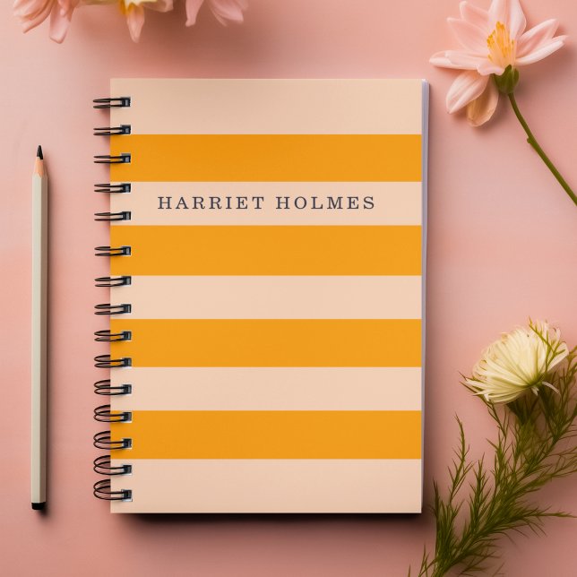 Carnet Rétro Chic Orange et pêche rayé Personnalisé  (Créateur téléchargé)