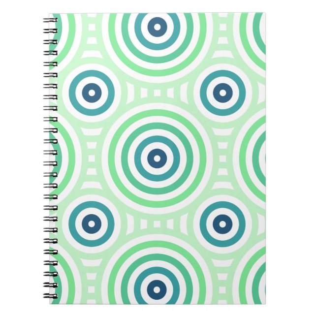 Carnet Retro Circulaire Geometric Pattern en Green & Blue (Devant)