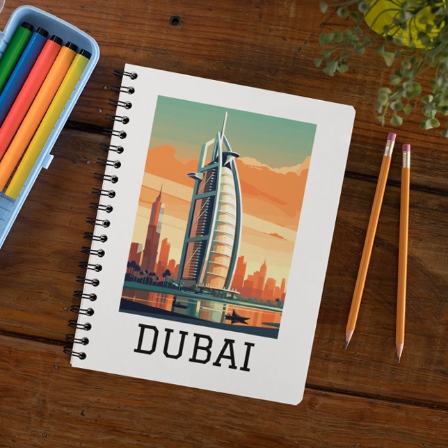 Carnet Retro Classic Travel Dubai UAE (Dubai UAE Skyline notebook)