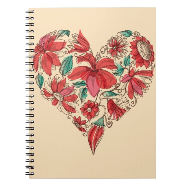 Carnet Rétro coeur de symbole d'amour de fleurs (Devant)