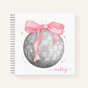 Carnet Retro Coquette Boule à facettes argent Ruban rose