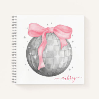 Carnet Retro Coquette Silver Disco ball Pink Ribbon