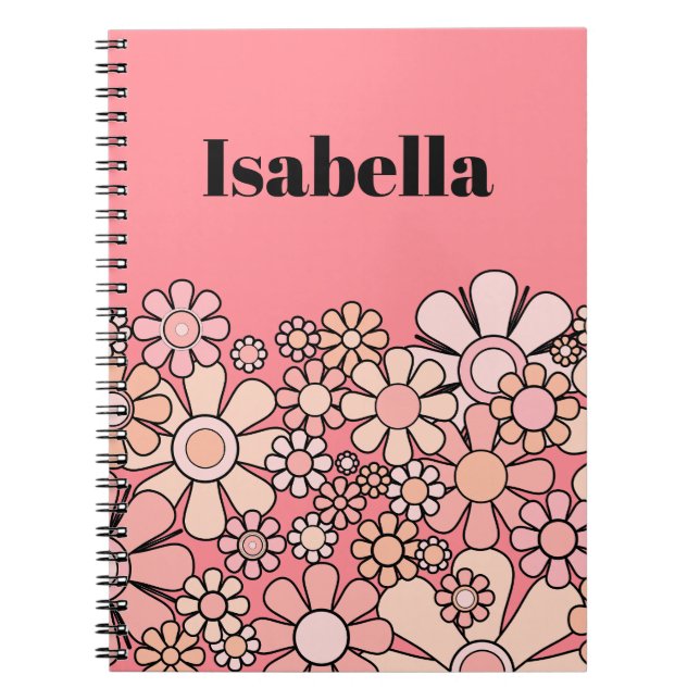 Carnet Retro Garden rose Vintage Floral Personnalisé (Devant)