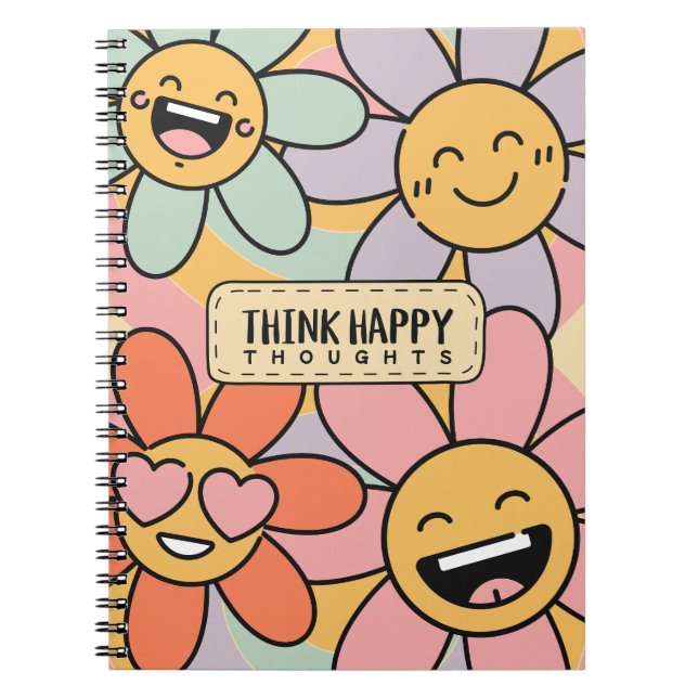 Carnet Rétro Groovy Smiley Fleur Pensez à des Pensées Heu (Devant)