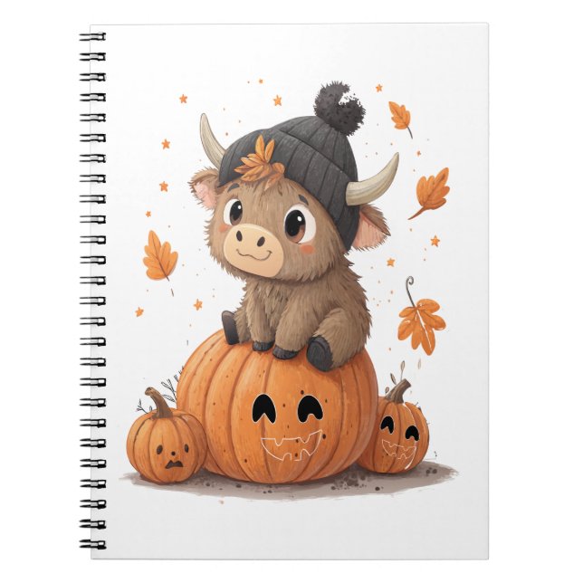 Carnet Retro Halloween Highland Cow (Devant)