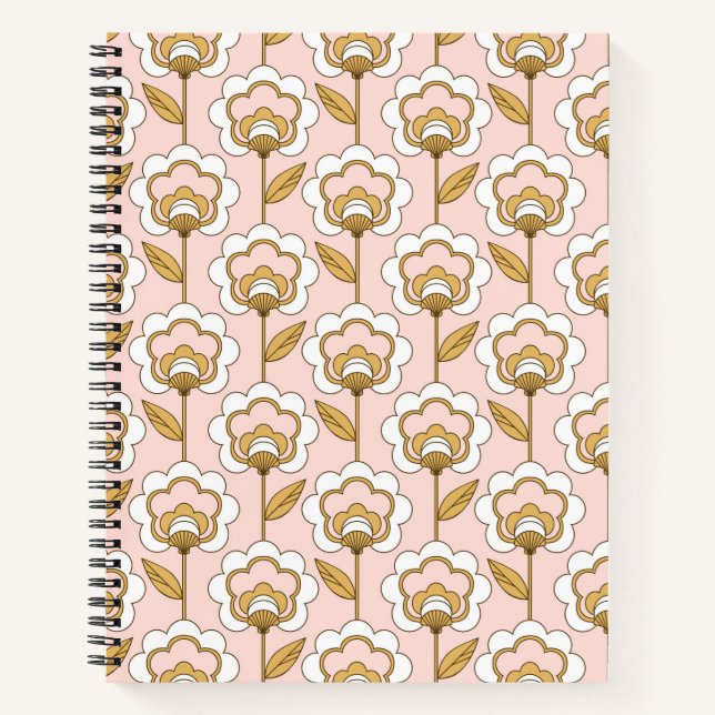Carnet Retro Jardin rose motif floral (Devant)