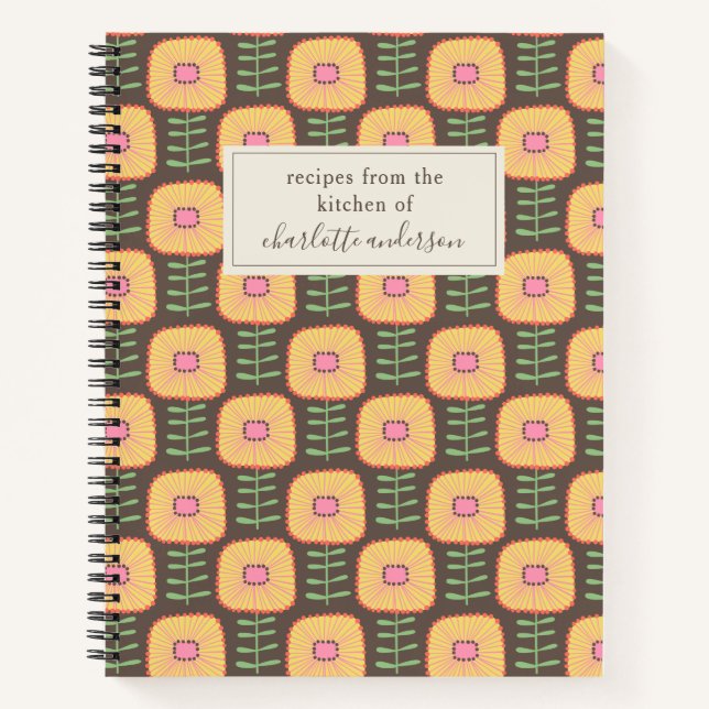 Carnet Retro les années 70 motif floral Brown Recette per (Devant)