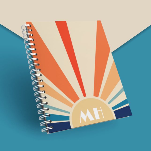 Carnet Retro les années 70 Starburst Sunrise Stripes Mono (Créateur téléchargé)