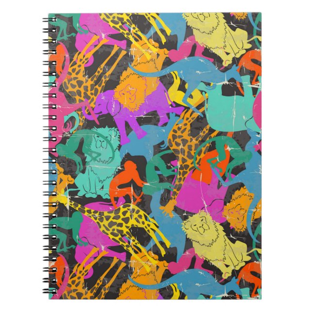 Carnet Rétro motif animal de silhouettes (Devant)