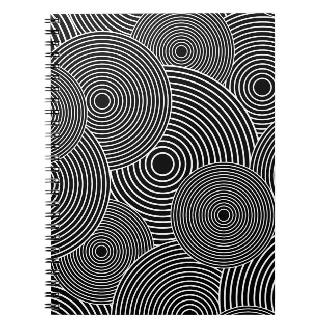 Carnet Rétro motif noir et blanc de cercles (Devant)