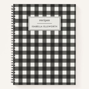 Carnet Rétro Noir Blanc Vichy Carreaux Nom Personnalisé R