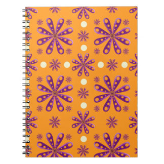 Carnet Retro Purple Flowers on Orange Background