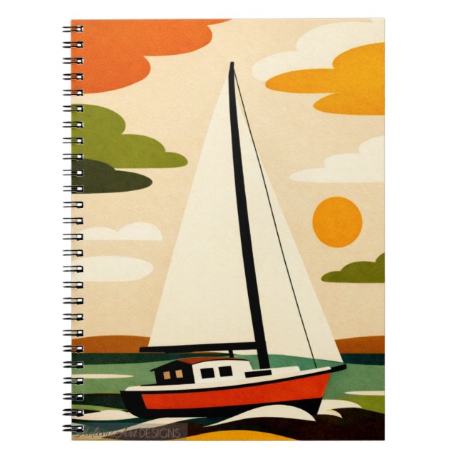 Carnet Retro Sailboat Sunset Illustration (Devant)