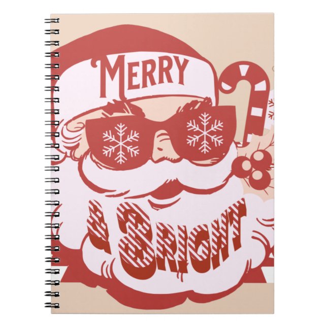 Carnet Retro Santa Joyeux Noël Rose Rouge   (Devant)