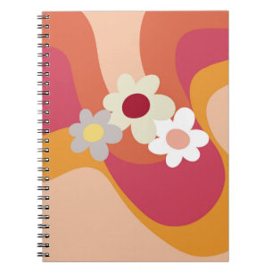 Carnet Retro style flowers and waves